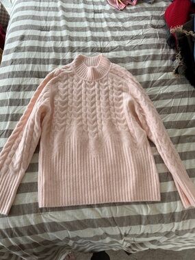 Calvin Klein Pale Pink Cable Knit Turtleneck Sweater